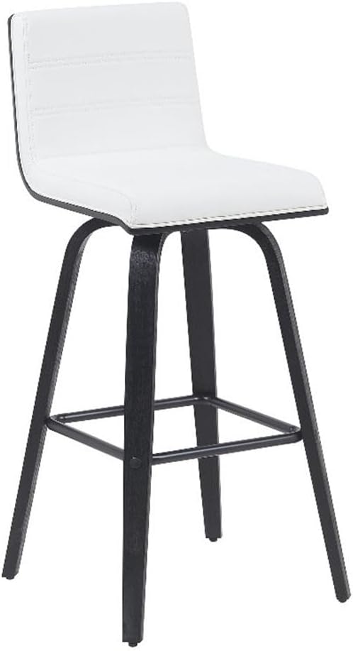 Vienna Modern Swivel Bar Height Stool with Snow White Faux Leather Seat and Black Brushed Wood Frame Set of 2