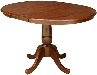 IC INTERNATIONAL CONCEPTS 36" Solid Wood Round Top Pedestal Table with 12" Leaf - 28.9" H - Espresso