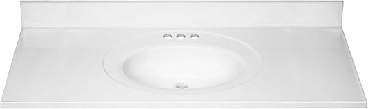 Design House Cultured Marble Vanity Top, 49 in W x 22 in D, Integrated 4 in Centerset Oval Sink & Backsplash, Solid White, 586255
