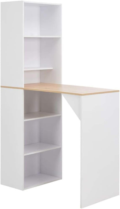 White & Natural Bar Table 45.3x23.2x78.7 in Matte Engineered Wood Modern Counter Height Dining for Kitchen Apartment Living Room