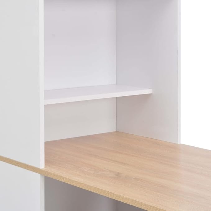White Bar Table with Natural Wood Highlights, Engineered Wood Modern Dining Table 45.3 x 23.2 x 78.7 Inches, Compact Design with Shelves for Kitchen and Dining Area Storage