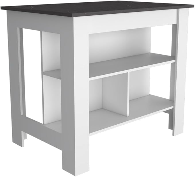 Modern Dining Table Kitchen Island Table with Shelves Adjustable Sturdy Stable Easy Clean Console Counter Luxury,White-2