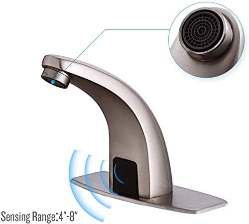 Automatic Sensor Touchless Bathroom Faucet Brushed Nickel,Motion Activated Hands-Free Lavatory Vanity Touch-Free Solid Brass Auto Sensor Sink Faucet