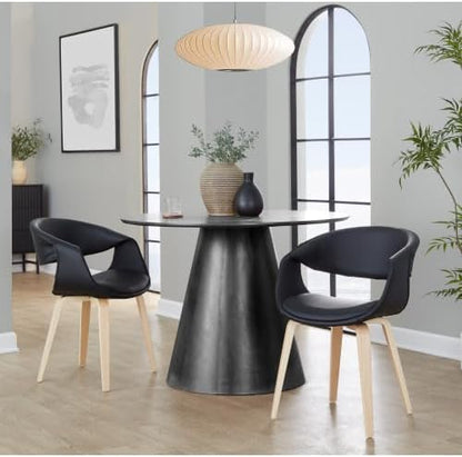Upholstered Faux Leather Dining Chairs Set of 2, Kitchen Island Chairs with Black Padded Seat and Natural Bent Wood Legs for Dining Room Living Room