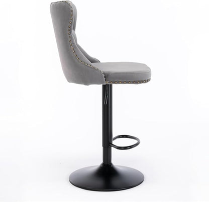 Premium Velvet Upholstered Swivel Bar Stool with Adjustable Height and Tufted Backrest for Kitchen Island, Home Bar, and Dining Space (Gray + Velvet + Foam)