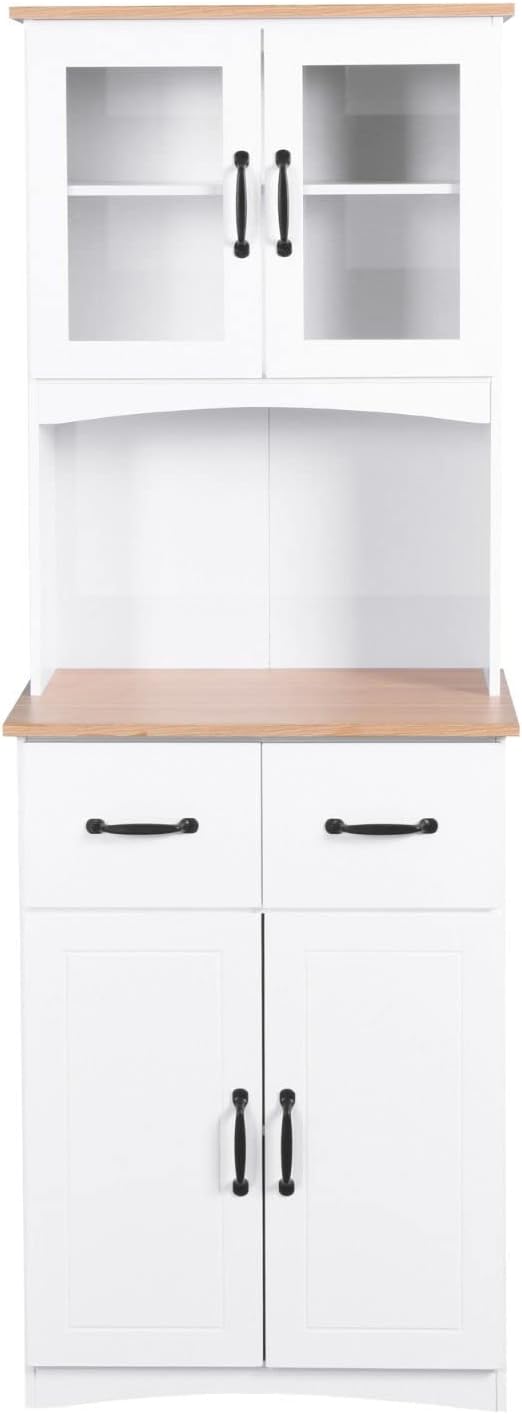 White Cupboard, Freestanding Multifunctional Kitchen Pantry Storage Cabinet with Drawers, Doors and Adjustable Shelf