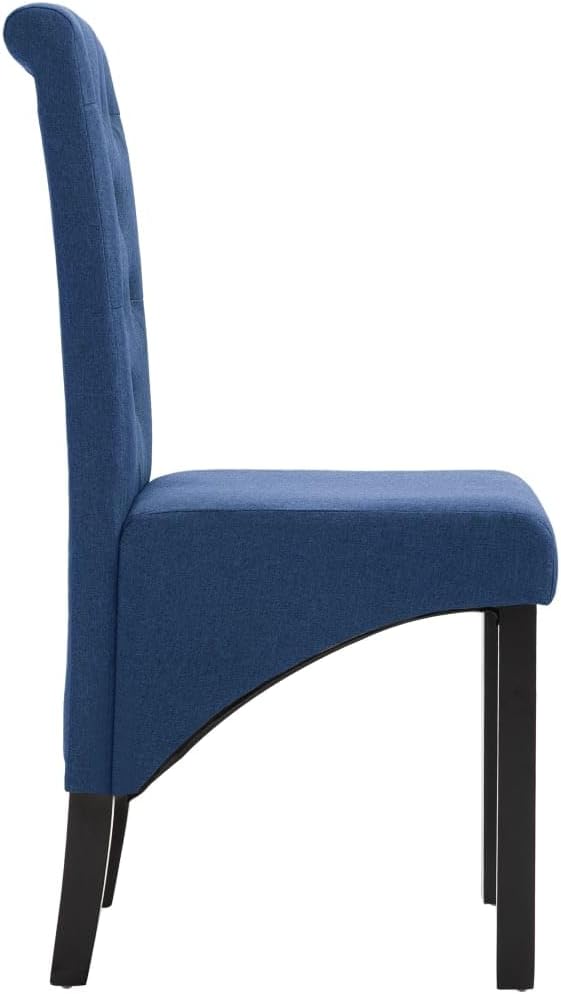 Set of 2 Blue Fabric Dining Chairs with Rubber Wood Frame, Modern Ergonomic Comfortable Design for Dining Room Kitchen Living Room Accent