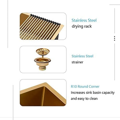 Lordear 30 Inch Gold Farmhouse Sink 30X21 Kitchen Sink Apron Front 16 Gauge Stainless Steel Matte Gold Deep Single Bowl Farm Sinks Basin