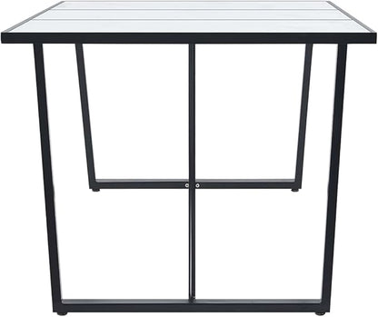 Modern Dining Table White Tempered Glass Top with Black Steel Legs Rectangular Shape for Dining Room Kitchen and Family Gatherings