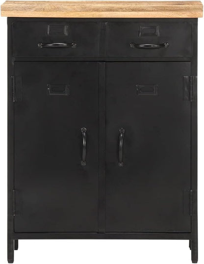 Industrial Sideboard, Black Natural Rough Mango Wood, Powder-Coated Steel Frame, 2-Door Storage Cabinet, 11.8x23.6x29.9 in Living Room Buffet Furniture Kitchen Furnitur