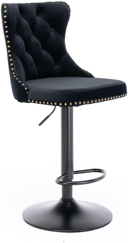 17.7 inch Base, Modern Upholstered Bar Stools with Backs Comfortable Tufted for Home Pub and Kitchen Island,Gray,Set of 2 (Black + Velvet + Foam-4)