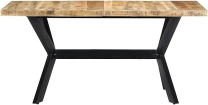 55.1"x27.6"x29.5" Mango Wood Dining Table, Seats 6, Natural Wood & Black Steel, Modern Fit Small Spaces