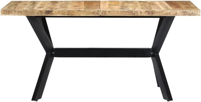 Industrial Dining Table for 6 Solid Mango Wood Rectangular Kitchen Table 55 x 28 in with Black Steel Frame Modern Living Dining Room Furniture