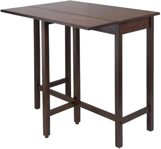 Pemberly Row Transitional Solid Wood Drop Leaf High Dining Table, Antique Walnut Finish, 39.37" W x 30" D, Space-Saving Design, Versatile Kitchen Island Table for Dining or Workspace Use