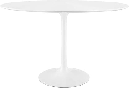 Modway Lippa 48" Mid-Century Modern Dining Table with Oval Top and Pedestal Base in White