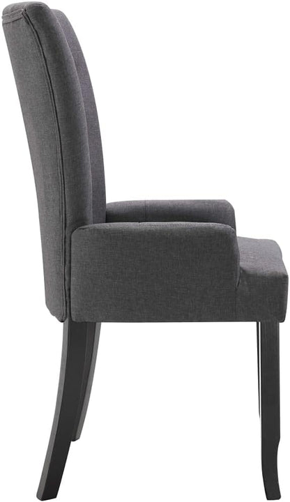 6-Piece Dark Gray Fabric Dining Chairs with Armrests, Solid Oak Wood Frame Modern Farmhouse Kitchen and Dining Room Chairs Set, Comfortable Upholstered Seating for Home Restaurant