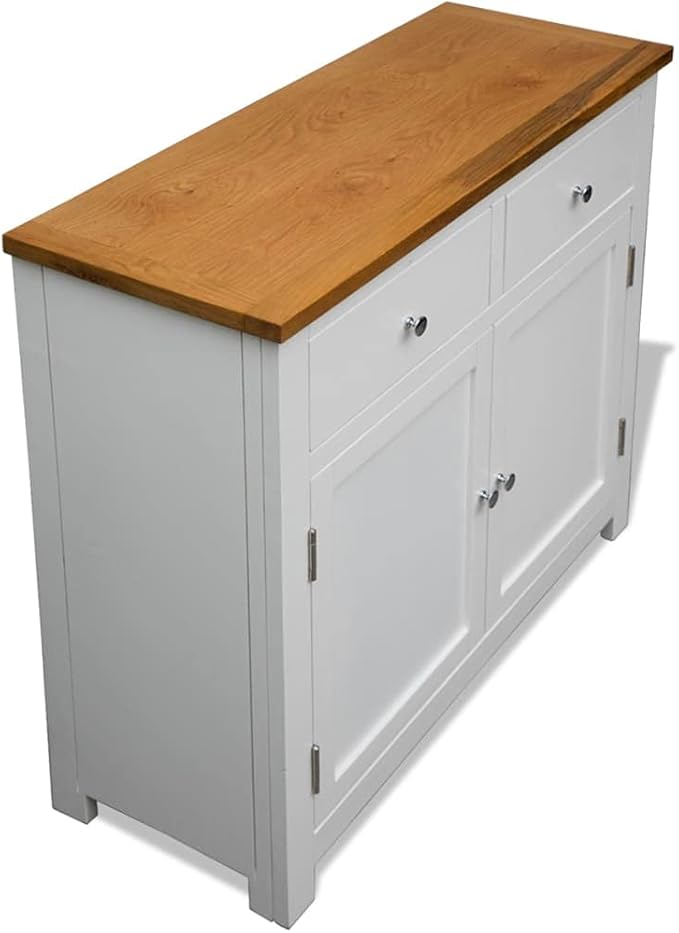 Solid Oak Wood Sideboard, 35.4"x13.2"x32.7", Brown & White Buffet Cabinet with Drawers, Storage for Kitchen Dining Room Dining Storage