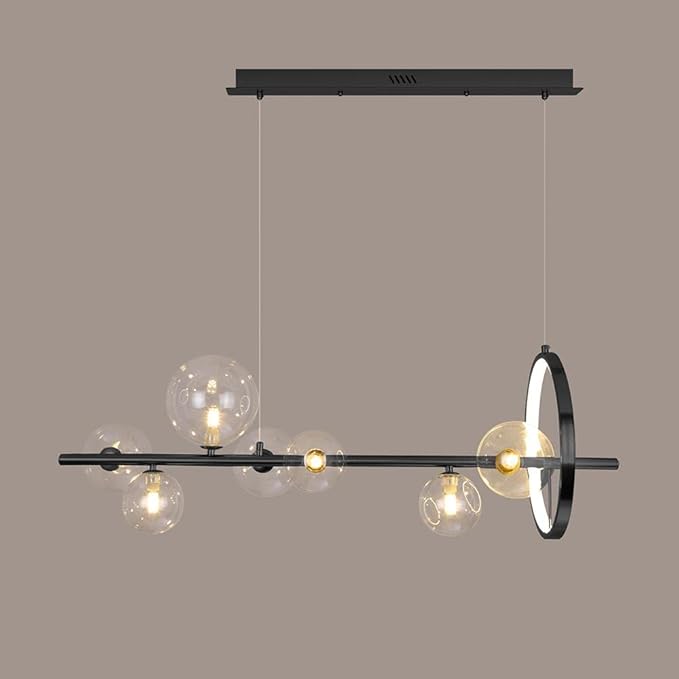 Linear Kitchen Island Lighting, Dining Room Light Fixture Over Table, Large Industrial Black Pendant Lights Ceiling Hanging for Kitchen Living Room (Black, 7-Light)