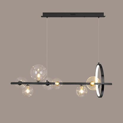 Linear Kitchen Island Lighting, Dining Room Light Fixture Over Table, Large Industrial Black Pendant Lights Ceiling Hanging for Kitchen Living Room (Black, 7-Light)