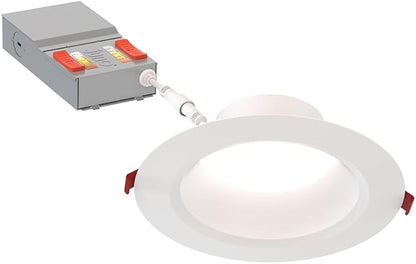 Juno LED Recessed Lights 6 Inch Round Wafer Downlight, 5-in-1 Switchable White Color Temperature, Adjustable Brightness, Deep Regressed Smooth Trim, 6-Inch, Matte White