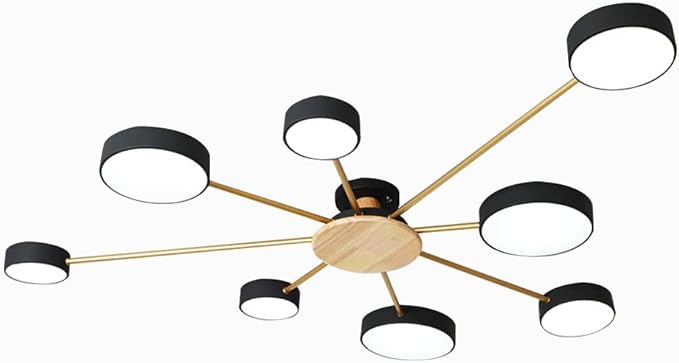 8-Lights LED Ceiling Light Fixture,48 Inch Modern Ceiling Lights Flush Mount Wooden 64W Dimmable Chandelier for Living Room Bedroom Kitchen,3000K/4000K/6000K Temperatures Selectable Black