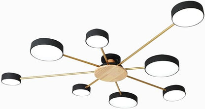 8-Lights LED Ceiling Light Fixture,48 Inch Modern Ceiling Lights Flush Mount Wooden 64W Dimmable Chandelier for Living Room Bedroom Kitchen,3000K/4000K/6000K Temperatures Selectable Black