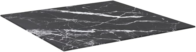 Square Tempered Glass Tabletop 27.6 x 27.6 in Black White Marble Design Modern Countertop for Dining Room Kitchen Bar or Small Apartment