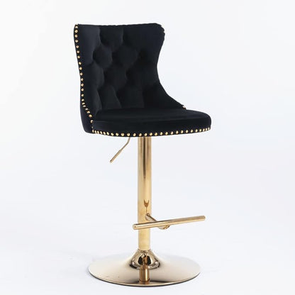 Modern Swivel Bar Stool with Adjustable Height and Tufted Upholstered Backrest for Kitchen Island, Home Bar, or Dining Area (Black + Velvet + Foam-1)
