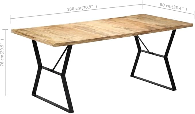 Solid Mango Wood Dining Table, 70.8"x35.4"x29.9" Industrial Kitchen Furniture, Durable Dinner Table with Powder-Coated Iron Legs for Home Dining Use
