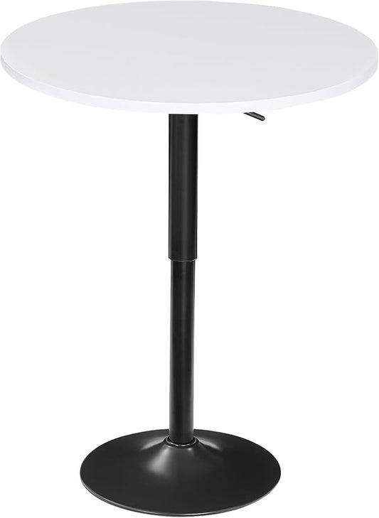 HOOBRO Bar Table, Height-Adjustable Round Pub Table 27-35.4 Inches with Sturdy Base, Modern Style, Easy to Assemble, Suitable for Small Space, White BW58BT01G1
