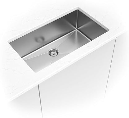 MSI Undermount Stainless Steel 32 in. x 19 in. Single Bowl Handcrafted Kitchen Sink, Strainer, and Grid