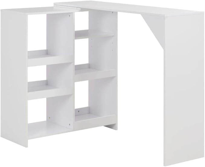 White Bar Table Counter Height Table Rectangular Large Engineered Wood with Moveable Shelf Modern Dining Furniture for Kitchen Island Home Bar