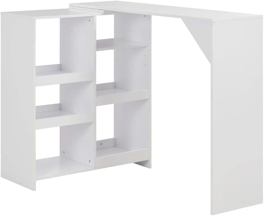 White Engineered Wood Large Rectangular Bar Table with Adjustable Shelf for Dining Room Kitchen Modern Design Durable Storage Furniture