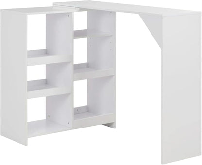 White Engineered Wood Bar Table, Rectangular High Top Kitchen Dining Room Table with Moveable Shelf, 54.3" Long