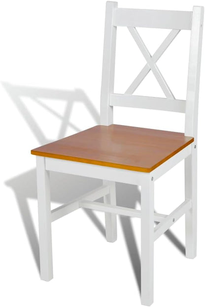 Solid Pine Wood Dining Chairs Set of 4 White and Natural Finish Rectangular Indoor Furniture for Dining Room Kitchen Farmhouse Decor