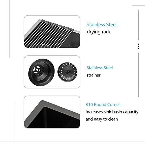 Lordear 23 Black Kitchen Sink Undermount 23x18 Inch Undermount Bar Sink Gunmetal Black 16 Gauge Stainless Steel Single Bowl Handmade Kitchen Sinks Basin