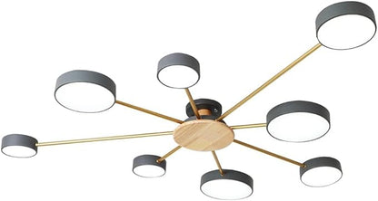 8-Lights LED Ceiling Light Fixture,48 Inch Modern Ceiling Lights Flush Mount Wooden 64W Dimmable Chandelier for Living Room Bedroom Kitchen,3000K/4000K/6000K Grey