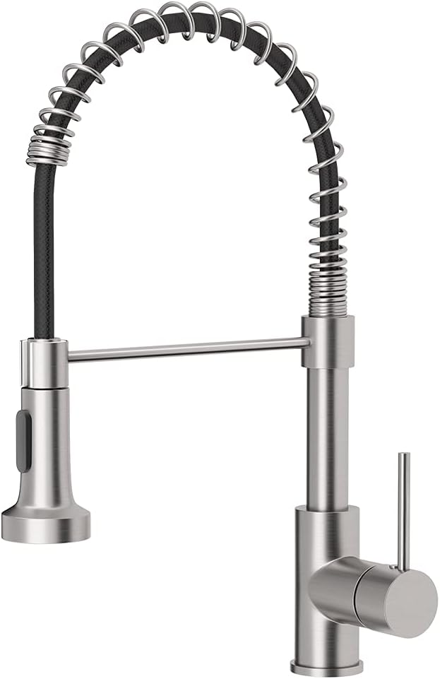 OWOFAN Kitchen Faucet with Pull Down Sprayer Industrial 1 Handle 1 Hole Or 3 Hole Faucet for Farmhouse Camper Laundry Utility Rv Wet Bar Sinks, Stainless Steel Brushed Nickel