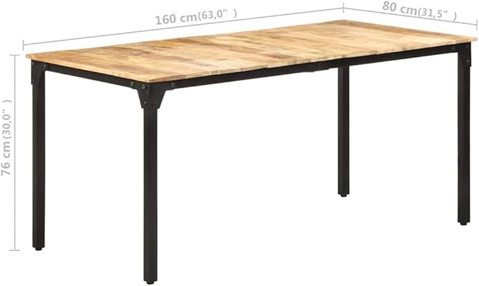 Rough Mango Wood Dining Table, 63" Rectangular Kitchen & Dining Room Table, Natural Brown Finish, Industrial Style for 6 People