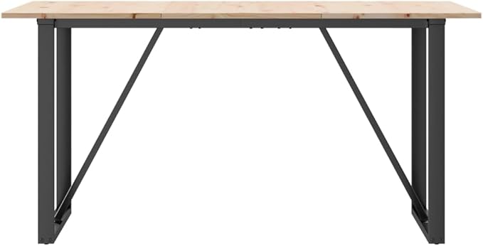 Solid Pine Wood Rustic Dining Table, 6-Seater Rectangular Kitchen Table, Sturdy Metal Leg Dinner Furniture for Kitchen & Dining Room Spaces