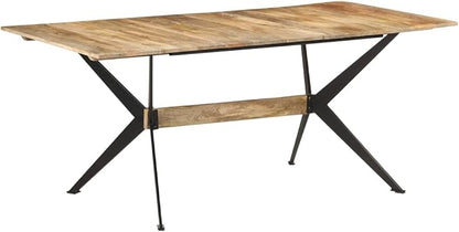 Dining Table 70.9 x 35.4 in Solid Mango Wood Rectangular Industrial Kitchen or Dining Room Table for 6 for Modern Home Gatherings