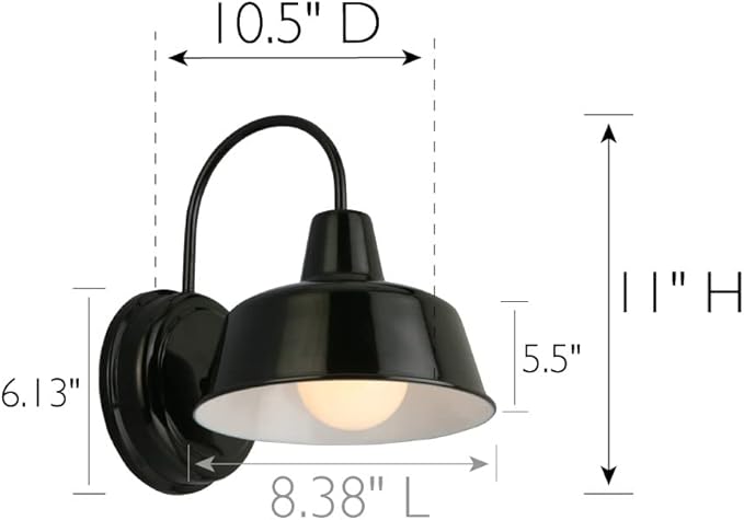Design House Mason Farmhouse Gooseneck Barn Light, Outdoor Exterior Porch or Patio Wall Light Fixture, Satin Black, 8 Inch Diameter, 1-Pack, 579367