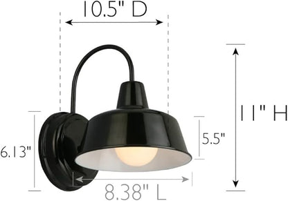 Design House Mason Farmhouse Gooseneck Barn Light, Outdoor Exterior Porch or Patio Wall Light Fixture, Satin Black, 8 Inch Diameter, 1-Pack, 579367