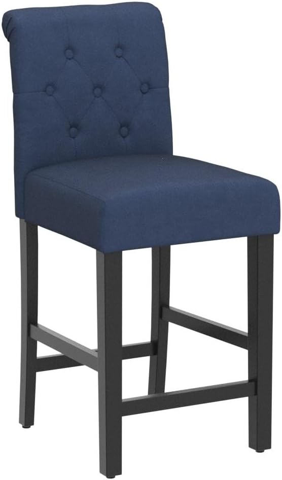LSSBOUGHT 24 Inches Upholstered Counter Stools, Bar Stools Set of 4, Fabric Counter Stools with Back, Counter Height Bar Chairs with Solid Wood Legs for Home Kitchen Island Dining Room, (4pcs,Blue)