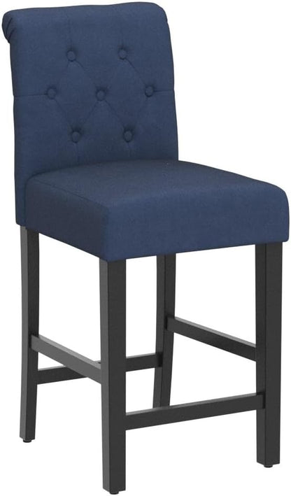 LSSBOUGHT 24 Inches Upholstered Counter Stools, Bar Stools Set of 4, Fabric Counter Stools with Back, Counter Height Bar Chairs with Solid Wood Legs for Home Kitchen Island Dining Room, (4pcs,Blue)