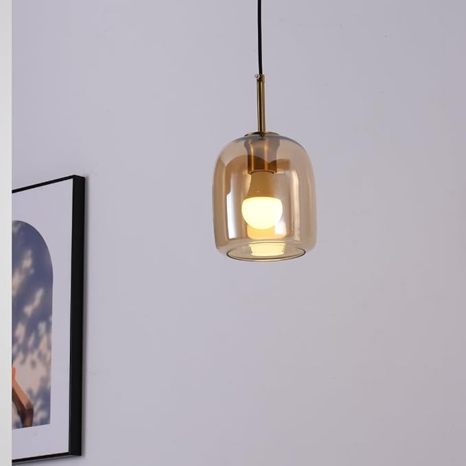 Amber Pendant Lights Kitchen Island - Small Size Hanging Light Fixture - Includes E26 Bulb