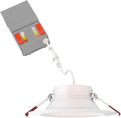 Juno LED Recessed Lights 6 Inch Round Wafer Downlight, 5-in-1 Switchable White Color Temperature, Adjustable Brightness, Deep Regressed Smooth Trim, 6-Inch, Matte White