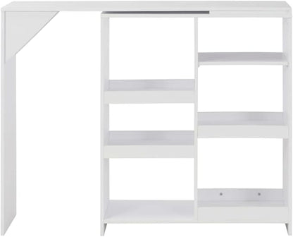 White Engineered Wood Large Rectangular Bar Table with Adjustable Shelf for Dining Room and Kitchen, Modern Contemporary Design, Durable Easy Clean Surface, Versatile Storage