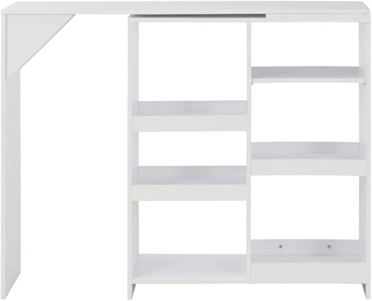 White Engineered Wood Large Rectangular Bar Table with Adjustable Shelf for Dining Room and Kitchen, Modern Contemporary Design, Durable Easy Clean Surface, Versatile Storage