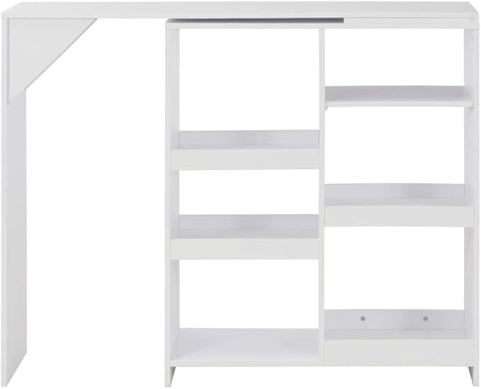 White Bar Table, Large Rectangular Engineered Wood Dining Table with Moveable Shelf, Modern Kitchen & Dining Room Furniture, 15.4" x 54.3" x 43.3"